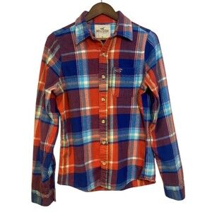 Hollister Men's Plaid Shirt Sz M Red/Blue Long Sleeve Button Up Casual Flannel